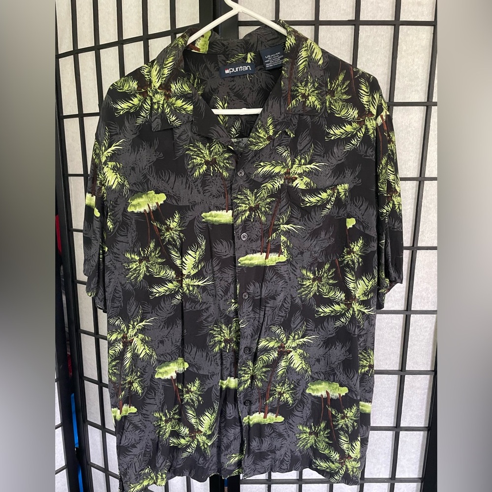 Puritan Black and Green Tropical Casual Shirt